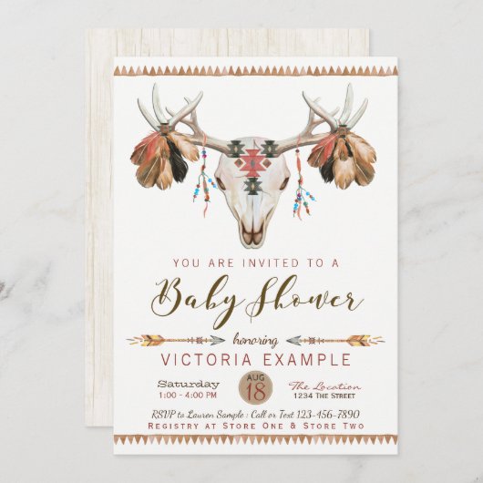 Boho Tribal Deer Skull Baby Shower Uitnodigingen (Voorkant / Achterkant)