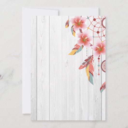 Boho Tribal Dream Catcher Bloemen Roze Rustiek RSV Kaart (Achterkant)