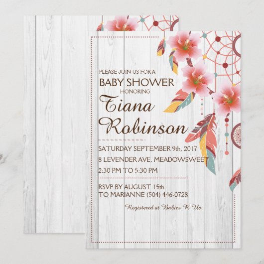 Boho Tribal Dream Catcher Bloemen Roze Rustiek RSV Kaart (Voorkant / Achterkant)