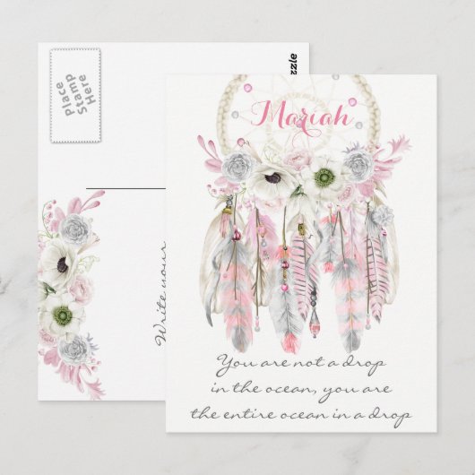Boho Tribal Dream Catcher Feathers Flowers Native Briefkaart (Voorkant / Achterkant)