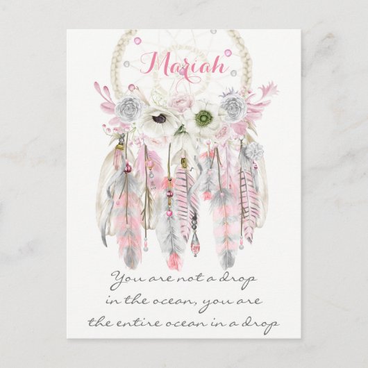 Boho Tribal Dream Catcher Feathers Flowers Native Briefkaart (Voorkant)
