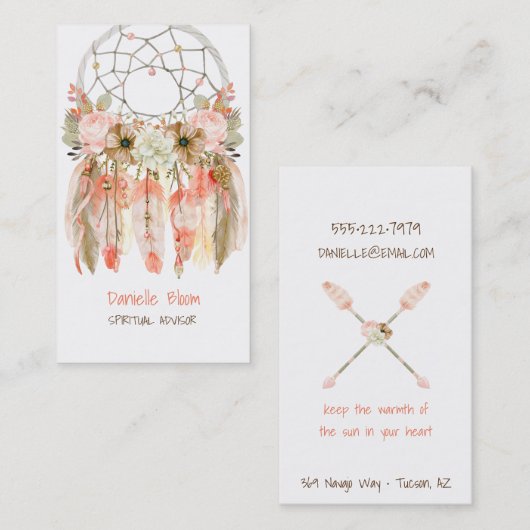 Boho Tribal Dream Catcher Pijlen Veren Bloemen Visitekaartje (Voorkant / Achterkant)