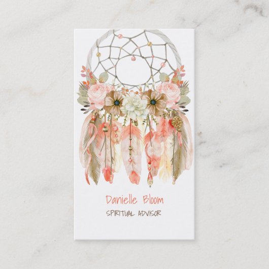 Boho Tribal Dream Catcher Pijlen Veren Bloemen Visitekaartje (Voorkant)