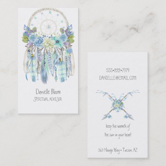 Boho Tribal Dream Catcher Pijlen Veren Bloemen Visitekaartje (Voorkant / Achterkant)