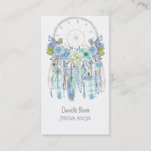 Boho Tribal Dream Catcher Pijlen Veren Bloemen Visitekaartje (Voorkant)