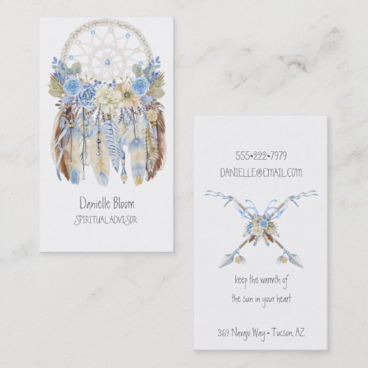 Boho Tribal Dream Catcher Pijlen Veren Bloemen Visitekaartje (Voorkant / Achterkant)