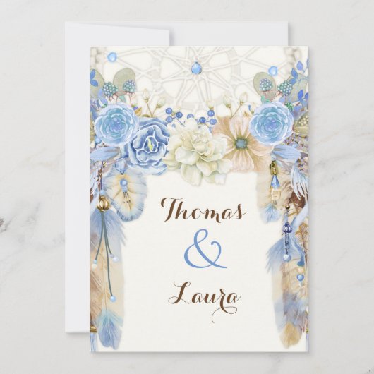 Boho Tribal Dream Catcher Waterverf Blue Beige Kaart (Voorkant)