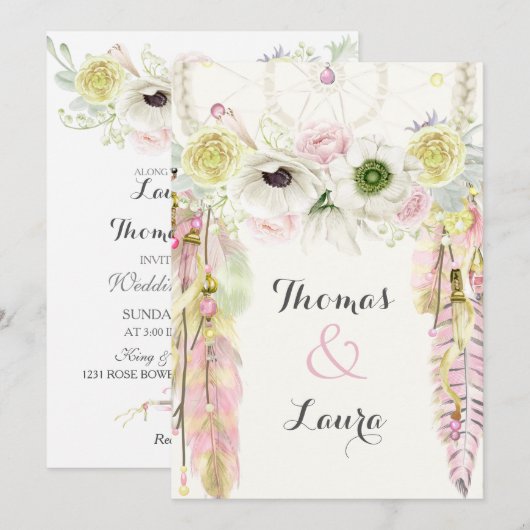 Boho Tribal Dream Catcher Waterverf Pink Yellow Kaart (Voorkant / Achterkant)