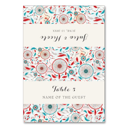 Boho Tribal Dreamcatcher Wedding Place Card Kaart (Voorkant)