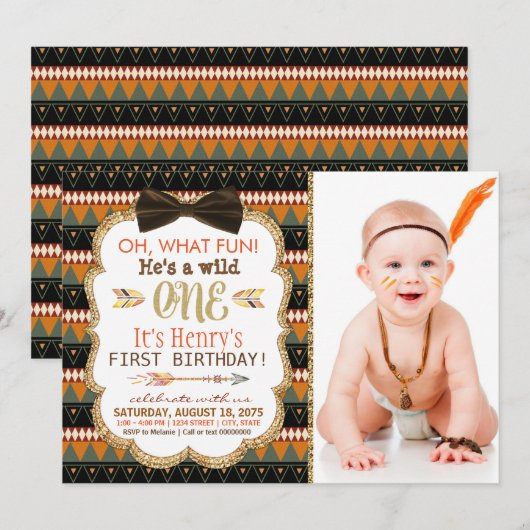 Boho Tribal eerste verjaardagsfeest Kaart (Voorkant / Achterkant)