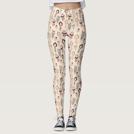 Boho Tribal Ethnic Colorful Vibrant Feathers Leggings (Voorkant)