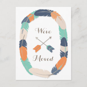 Boho Tribal Feather and Arrow Adreswijziging Aankondigingskaart