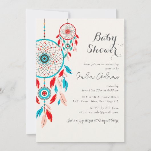 Boho Tribal Feather Dreamcatcher Baby shower Kaart (Voorkant)