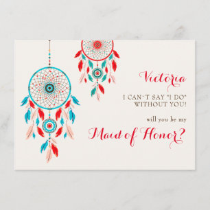 Boho Tribal Feather Dreamcatcher Bruidsmeisje Kaar Menu