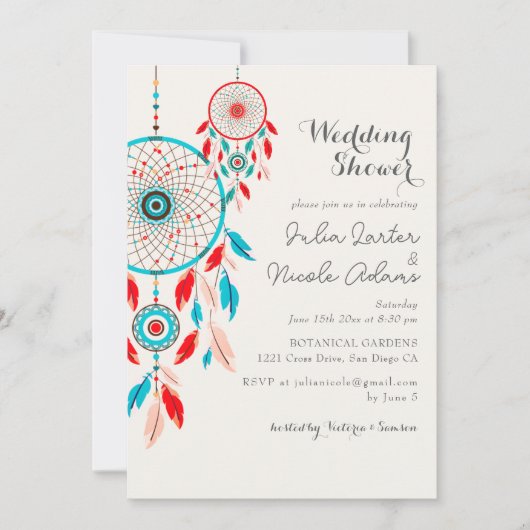 Boho Tribal Feather Dreamcatcher Bruiloft Borrel Kaart (Voorkant)