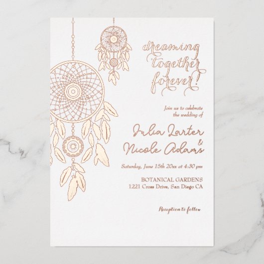 Boho Tribal Feather Dreamcatcher Bruiloft Folie Uitnodiging (Voorkant)