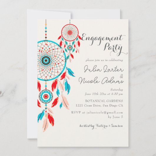 Boho Tribal Feather Dreamcatcher Engagement Party Kaart (Voorkant)