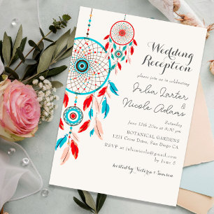Boho Tribal Feather Dreamcatcher Trouwreceptie Kaart