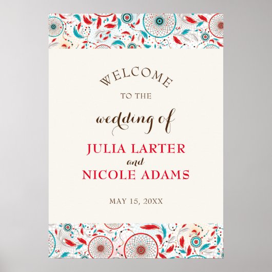 Boho Tribal Feather Dreamcatcher Vrijgezellenfeest Poster (Voorkant)