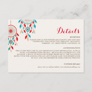 Boho Tribal Feather Droomvanger Bruiloft Informatiekaartje