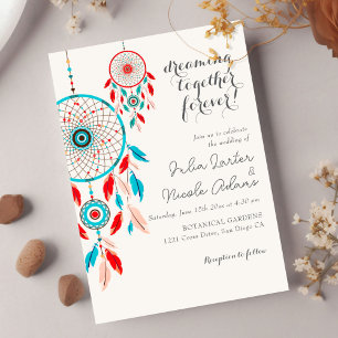 Boho Tribal Feather Droomvanger Bruiloft Kaart