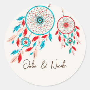 Boho Tribal Feather Droomvanger Bruiloft Ronde Sticker