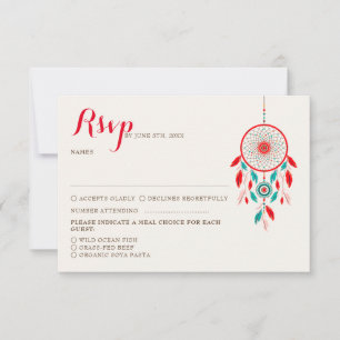 Boho Tribal Feather Droomvanger Bruiloft RSVP Kaartje