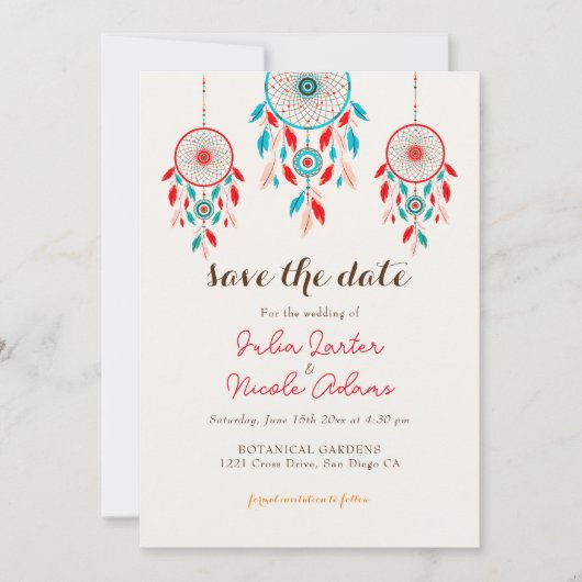 Boho Tribal Feather Droomvanger Bruiloft Save The Date (Voorkant)