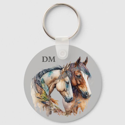 Boho Tribal Feather Horses Sleutelhanger (Voorkant)