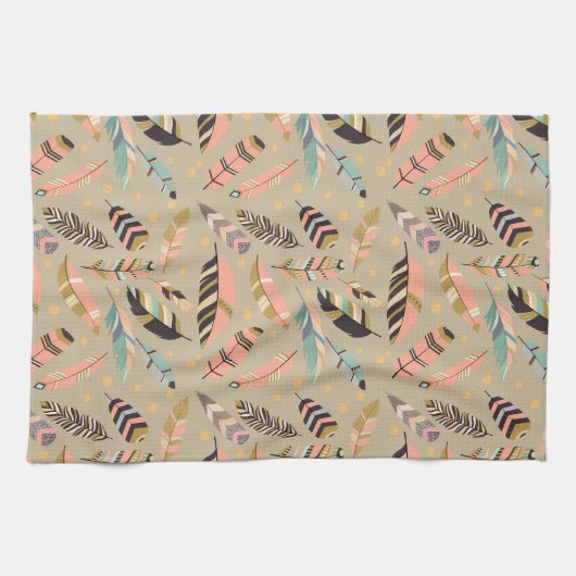 Boho Tribal Feather Pattern Theedoek (Horizontaal)