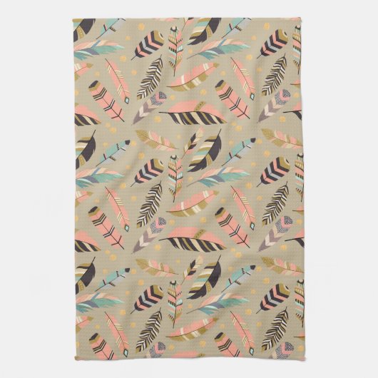 Boho Tribal Feather Pattern Theedoek (Verticaal)