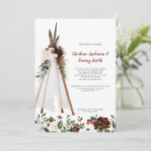 Boho Tribal Feathers Bloemen Boeket Teepee Bruilof Kaart (Staand voorkant)