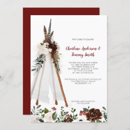 Boho Tribal Feathers Bloemen Boeket Teepee Bruilof Kaart