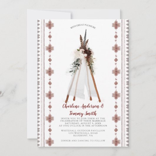 Boho Tribal Feathers Bloemen Teepee Bruiloft | Kaart (Voorkant)
