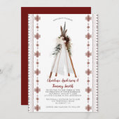 Boho Tribal Feathers Bloemen Teepee Bruiloft | Kaart (Voorkant / Achterkant)