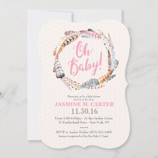 Boho Tribal Feathers Waterverf | Baby shower Kaart (Voorkant)