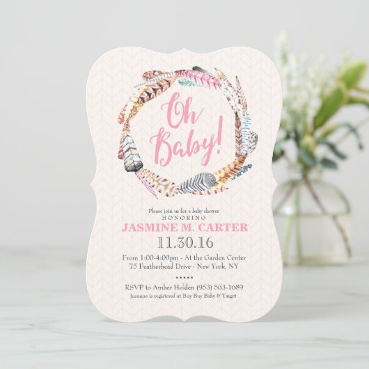 Boho Tribal Feathers Waterverf | Baby shower Kaart (Staand voorkant)