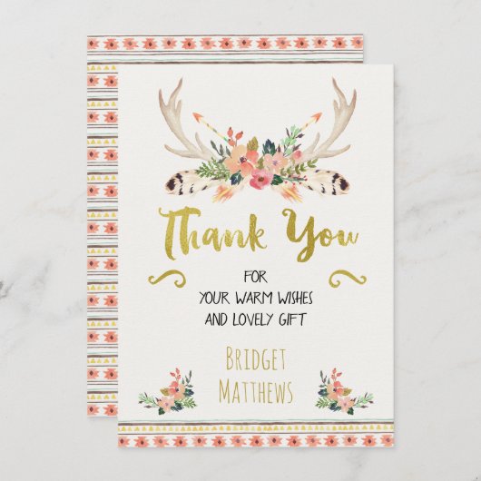 Boho Tribal Floral Baby shower Hartelijk dank Bedankkaart (Voorkant / Achterkant)