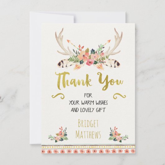 Boho Tribal Floral Baby shower Hartelijk dank Bedankkaart (Voorkant)