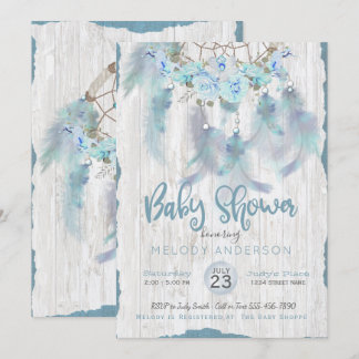 BOHO Tribal Floral Dream Catcher Blue Baby shower Kaart