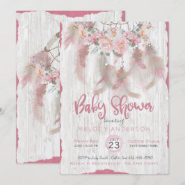 BOHO Tribal Floral Dream Catcher Pink Baby shower Kaart