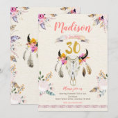 Boho Tribal Floral Skull 30th Birthday Invitation Kaart (Voorkant / Achterkant)