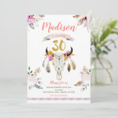 Boho Tribal Floral Skull 30th Birthday Invitation Kaart (Staand voorkant)