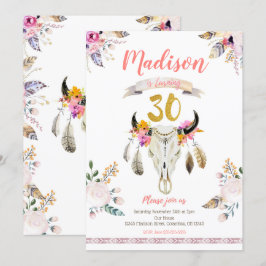 Boho Tribal Floral Skull 30th Birthday Invitation Kaart