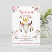 Boho Tribal Floral Skull 40th Birthday Invitation Kaart (Staand voorkant)