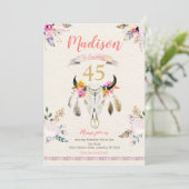 Boho Tribal Floral Skull Birthday Uitnodiging (Staand voorkant)