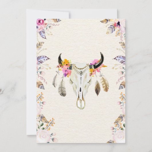 Boho Tribal Floral Skull Birthday Uitnodiging (Achterkant)