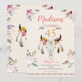 Boho Tribal Floral Skull Birthday Uitnodiging