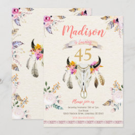 Boho Tribal Floral Skull Birthday Uitnodiging