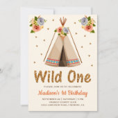 Boho Tribal Floral Teepee Wild Een eerste verjaard Kaart (Voorkant)